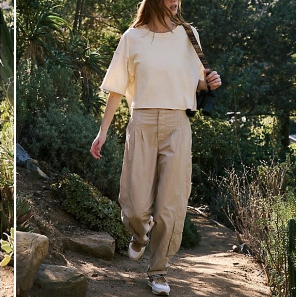 Free People Movement Mesmerize Me Solid Cargo Pants Slouchy Beige Tan Size L